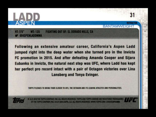 2019 Topps UFC Chrome Refractor Aspen Ladd 