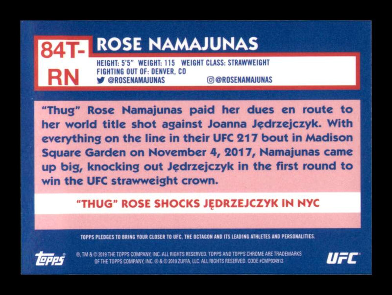 Load image into Gallery viewer, 2019 Topps UFC Chrome Rose Namajunas #84T-RN 1984 Refractor SP Image 2
