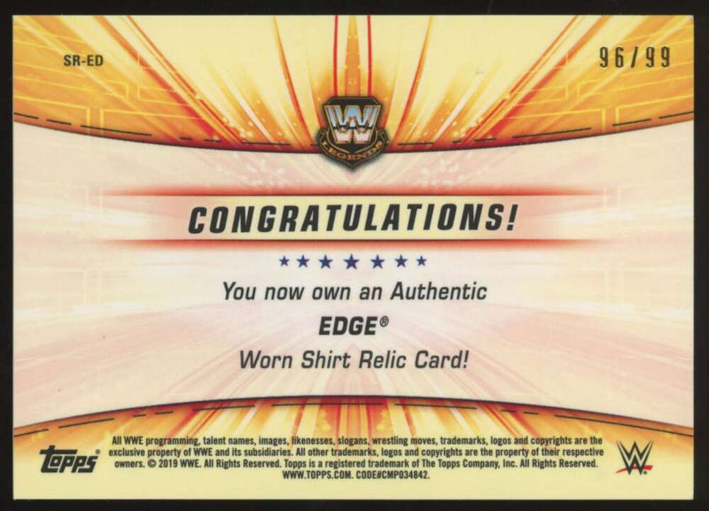 Load image into Gallery viewer, 2019 Topps WWE Legends Shirt Relic Bronze Edge #SR-ED SP /99 Image 2

