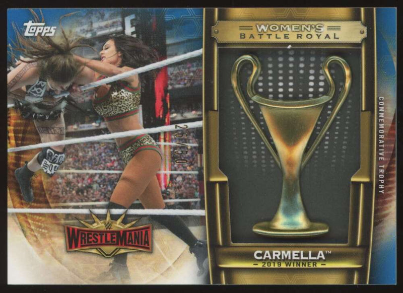 Load image into Gallery viewer, 2020 Topps WWE WrestleMania Battle Royal Trophy Blue Carmella #WCWR-CM SP /50 Image 1
