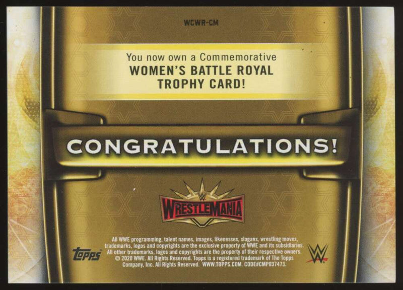 Load image into Gallery viewer, 2020 Topps WWE WrestleMania Battle Royal Trophy Blue Carmella #WCWR-CM SP /50 Image 2

