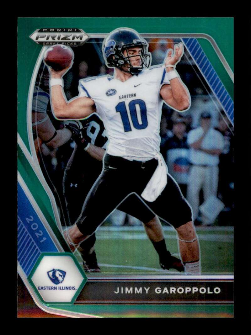 Load image into Gallery viewer, 2021 Panini Prizm Draft Green Prizm Jimmy Garoppolo #27 Eastern Illinois Panther Image 1
