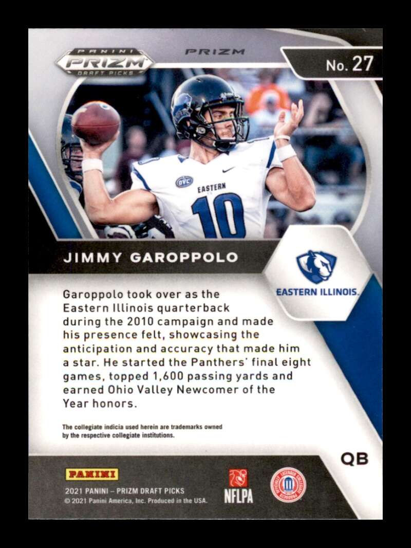 Load image into Gallery viewer, 2021 Panini Prizm Draft Green Prizm Jimmy Garoppolo #27 Eastern Illinois Panther Image 2
