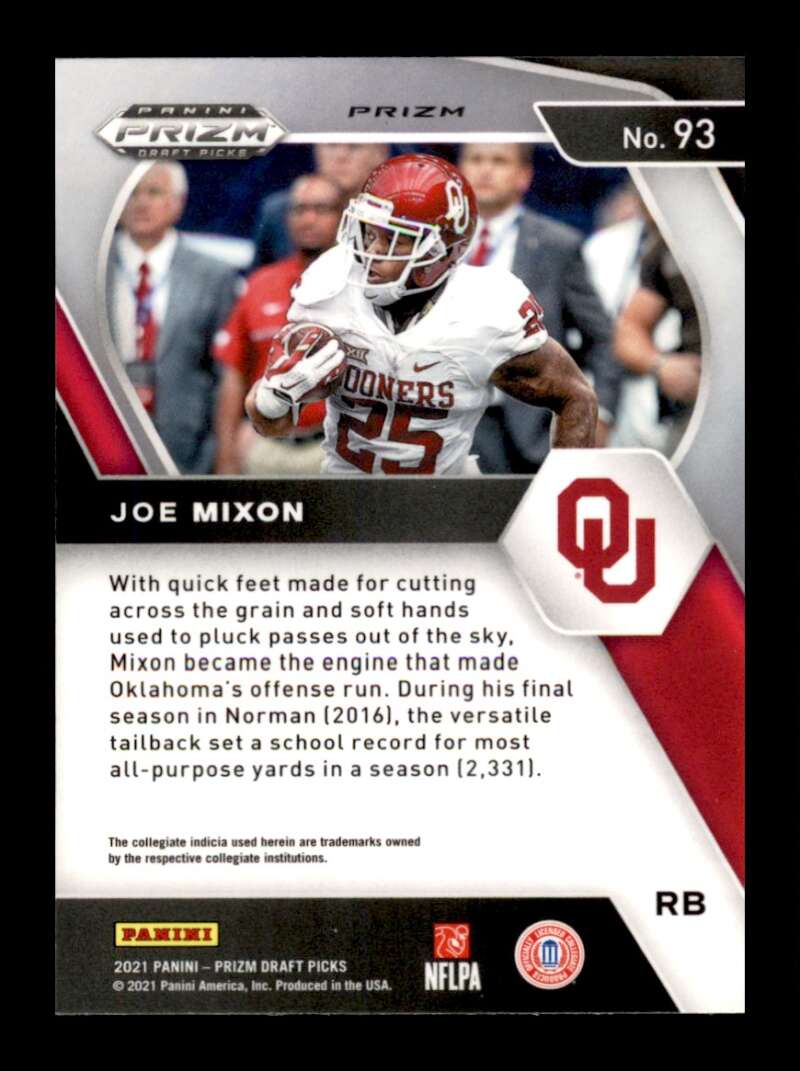 Load image into Gallery viewer, 2021 Panini Prizm Draft Green Prizm Joe Mixon #93 Oklahoma Sooners Image 2
