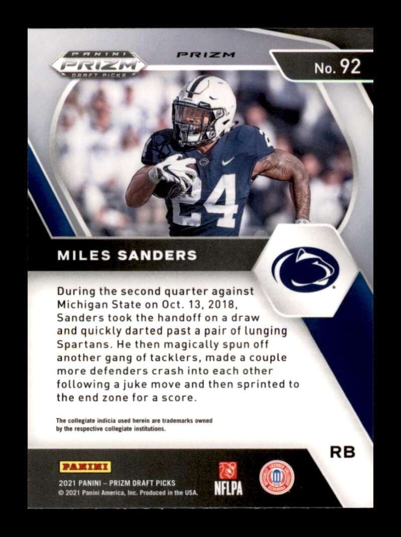 Load image into Gallery viewer, 2021 Panini Prizm Draft Green Prizm Miles Sanders #92 Penn State Nittany Lions Image 2
