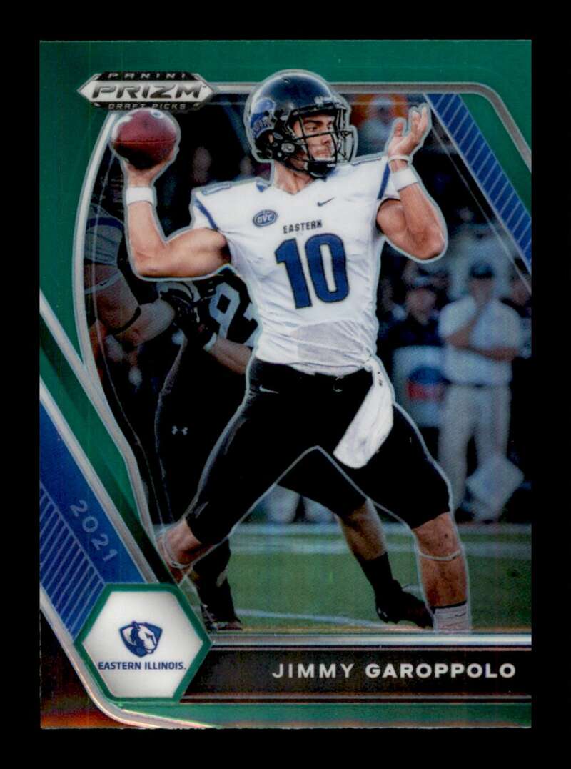 Load image into Gallery viewer, 2021 Panini Prizm Draft Green Prizm Jimmy Garoppolo #27 Eastern Illinois Panther Image 1
