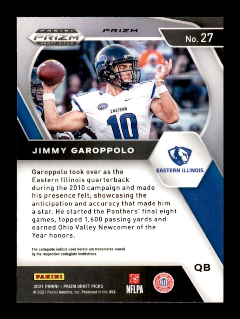 Load image into Gallery viewer, 2021 Panini Prizm Draft Green Prizm Jimmy Garoppolo #27 Eastern Illinois Panther Image 2
