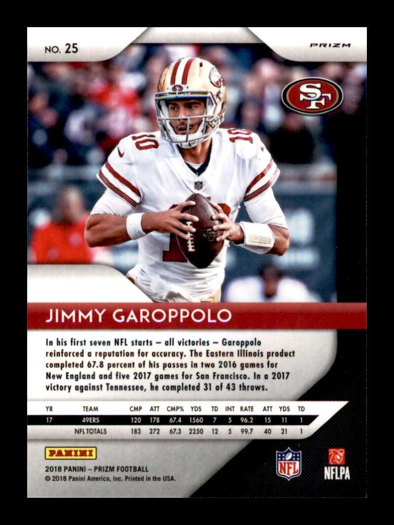 Load image into Gallery viewer, 2018 Panini Prizm Green Prizm Jimmy Garoppolo #25 San Francisco 49ers Image 2
