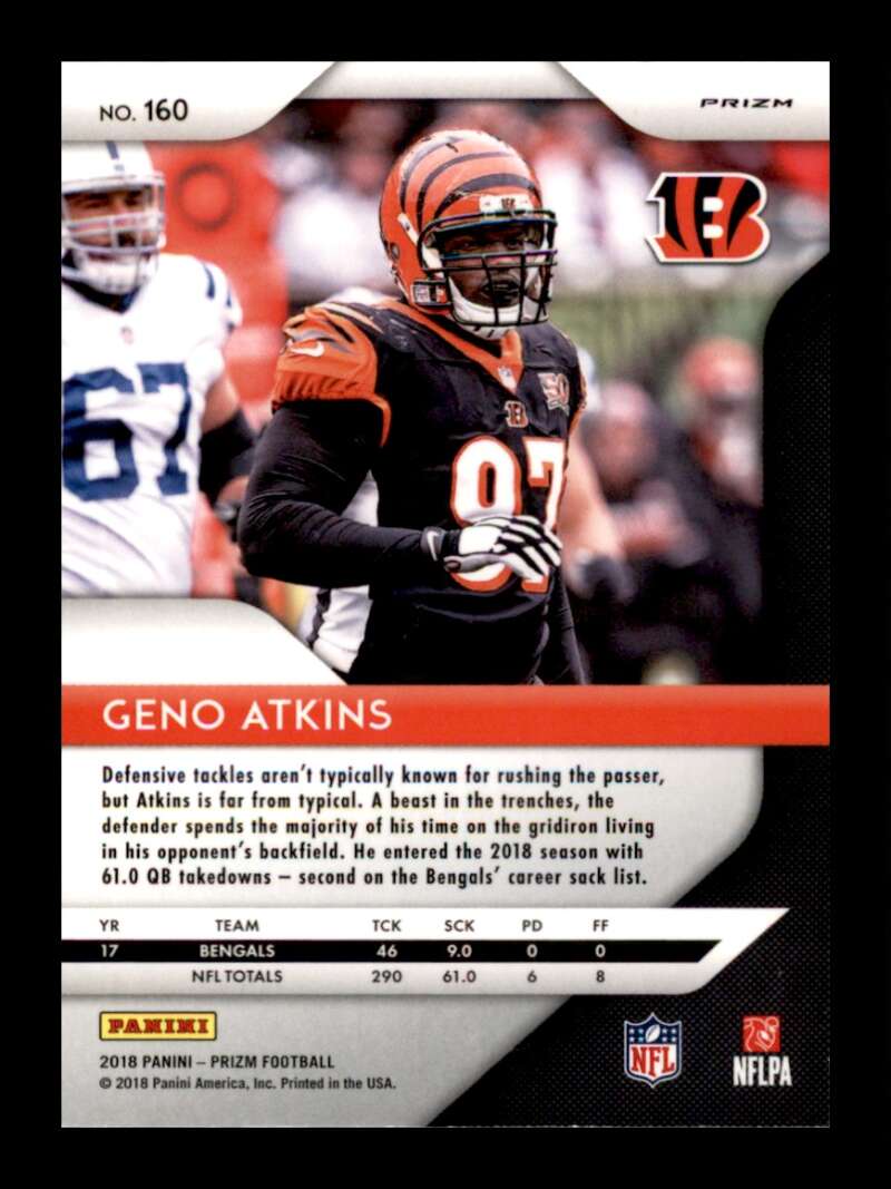 Load image into Gallery viewer, 2018 Panini Prizm Lazer Prizm Geno Atkins #160 Cincinnati Bengals Image 2
