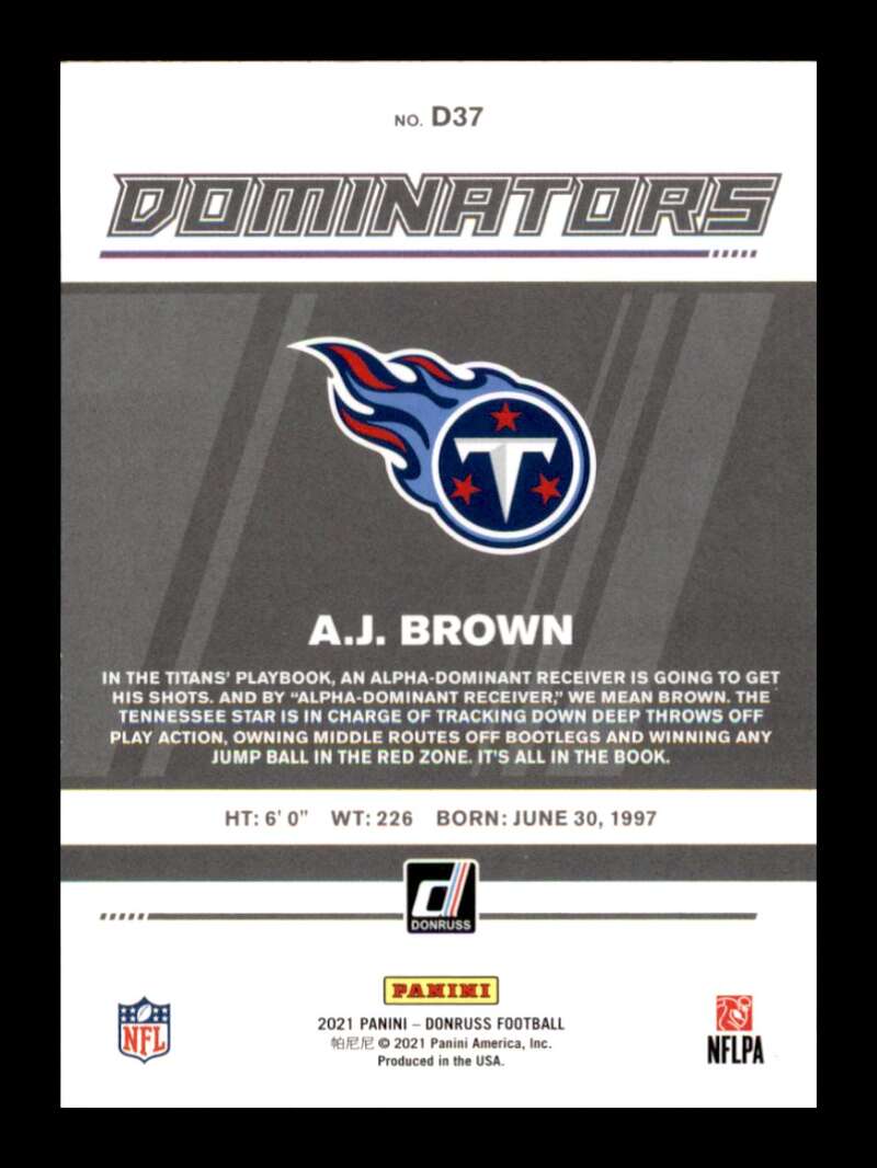 Load image into Gallery viewer, 2021 Donruss Dominators A.J. Brown #D37 Tennessee Titans Image 2
