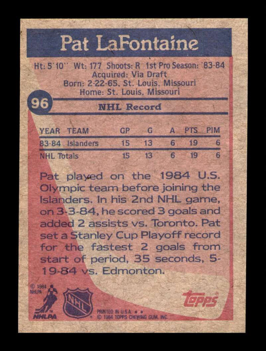 1984-85 Topps Pat LaFontaine 