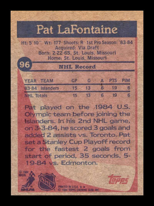 1984-85 Topps Pat LaFontaine 