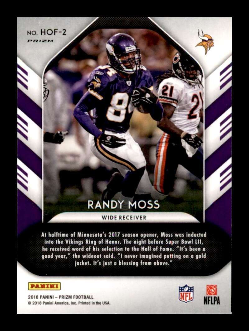 Load image into Gallery viewer, 2018 Panini Prizm HOF Silver Prizm Randy Moss #HOF-2 New England Patriots Image 2
