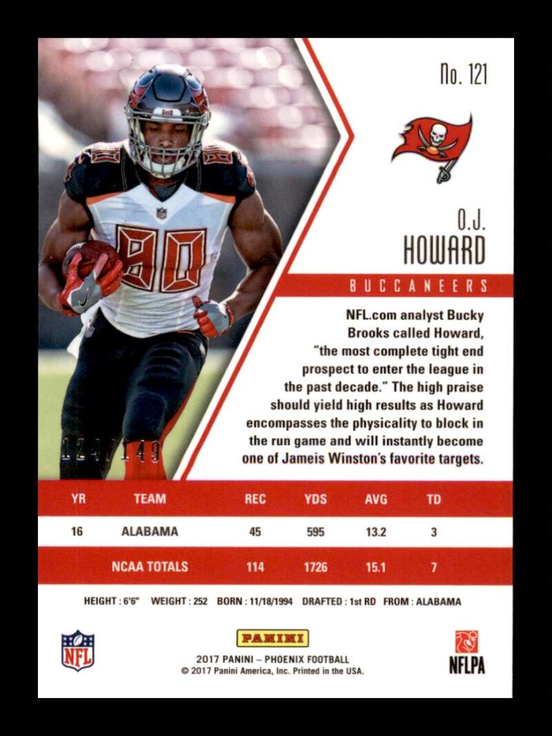 Load image into Gallery viewer, 2017 Panini Phoenic Purple O.J. Howard #121 Rookie RC /149 Tampa Bay Buccaneers Image 2
