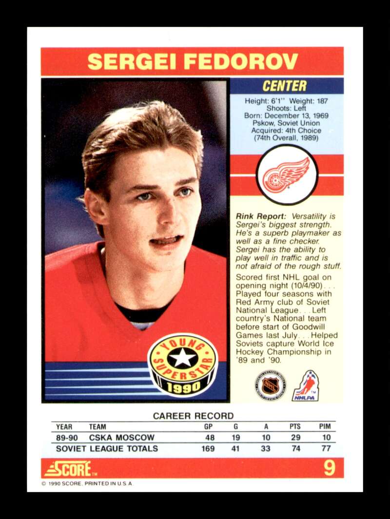 Load image into Gallery viewer, 1990-91 Score Young Superstars Sergei Fedorov #9 Rookie RC Detroit Red Wings Image 2
