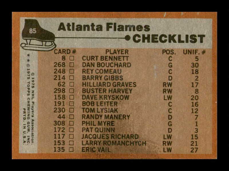 Load image into Gallery viewer, 1975-76 Topps Atlanta Flames #85 Checklist Unmarked Set Break  Image 2
