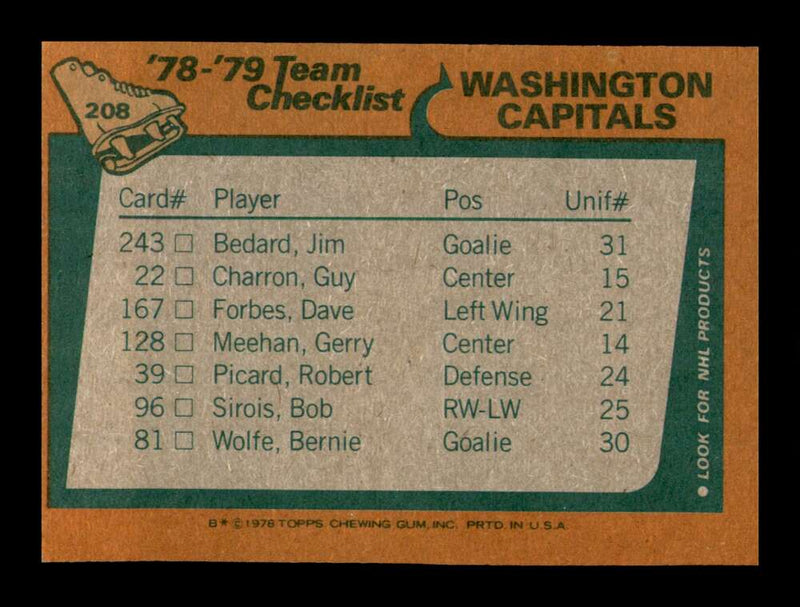 Load image into Gallery viewer, 1978-79 Topps Washington Capitals #208 Checklist Unmarked Set Break Image 2
