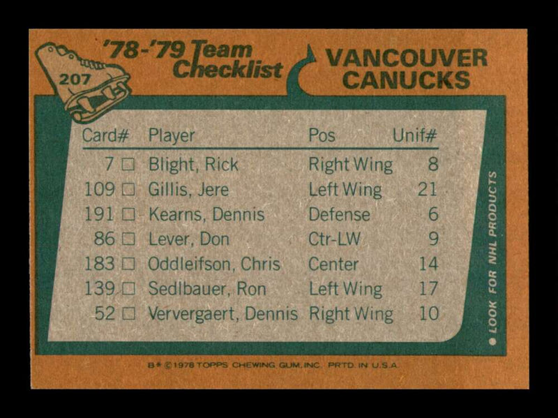 Load image into Gallery viewer, 1978-79 Topps Vancouver Canucks #207 Checklist Unmarked Set Break  Image 2
