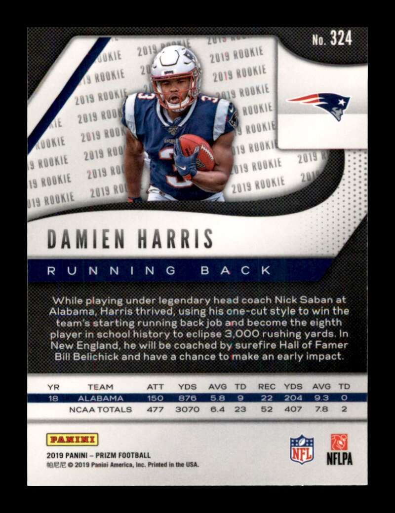 Load image into Gallery viewer, 2019 Panini Prizm Damien Harris #324 Rookie RC New England Patriots Image 2
