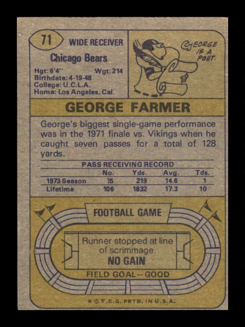 Load image into Gallery viewer, 1974 Topps George Farmer #71 Chicago Bears Image 2
