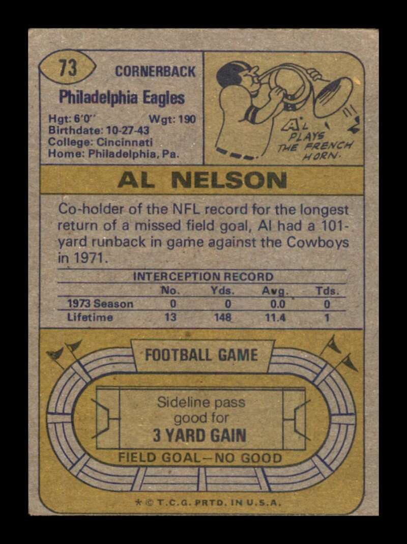 Load image into Gallery viewer, 1974 Topps Al Nelson #73 Philadelphia Eagles Image 2
