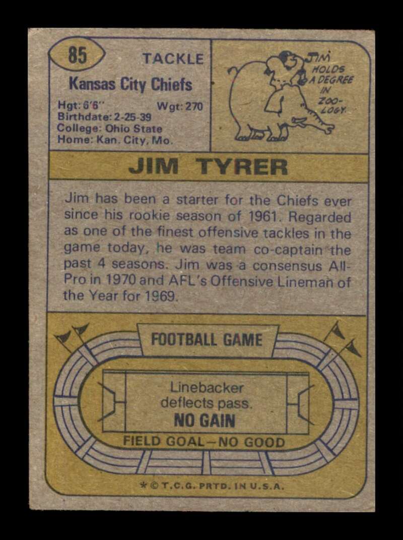 Load image into Gallery viewer, 1974 Topps Jim Tyrer #85 Kansas City Chiefs Image 2
