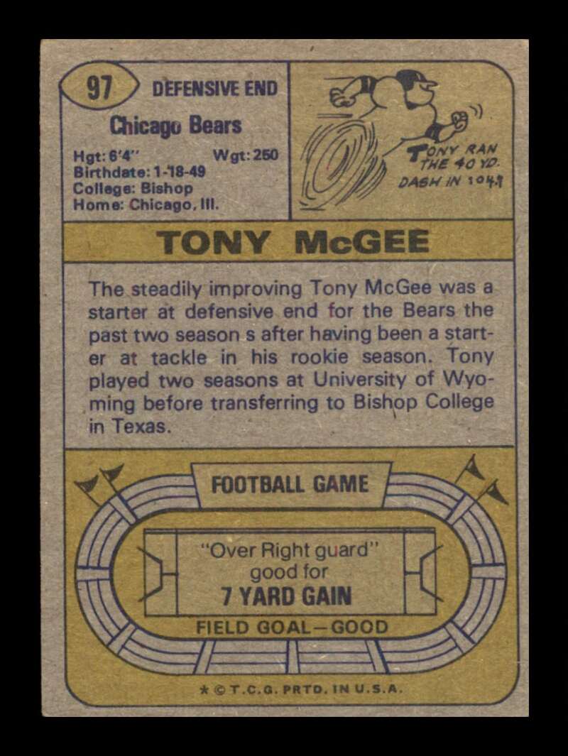 Load image into Gallery viewer, 1974 Topps Tony McGee #97 Chicago Bears Image 2
