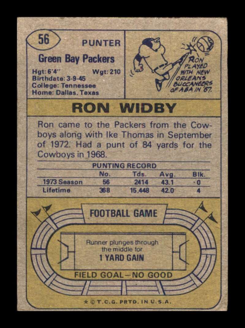 Load image into Gallery viewer, 1974 Topps Ron Widby #56 Green Bay Packers Image 2
