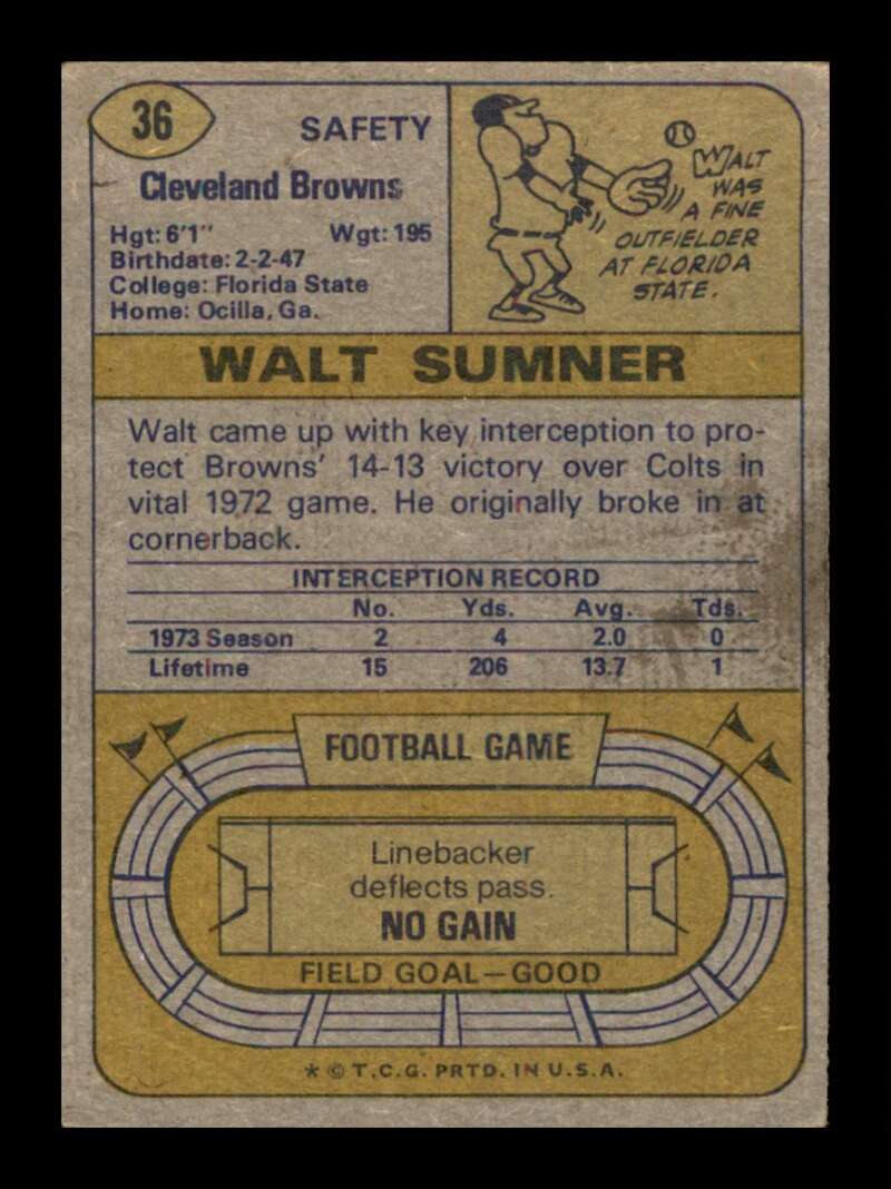 Load image into Gallery viewer, 1974 Topps Walt Sumner #36 Cleveland Browns Image 2
