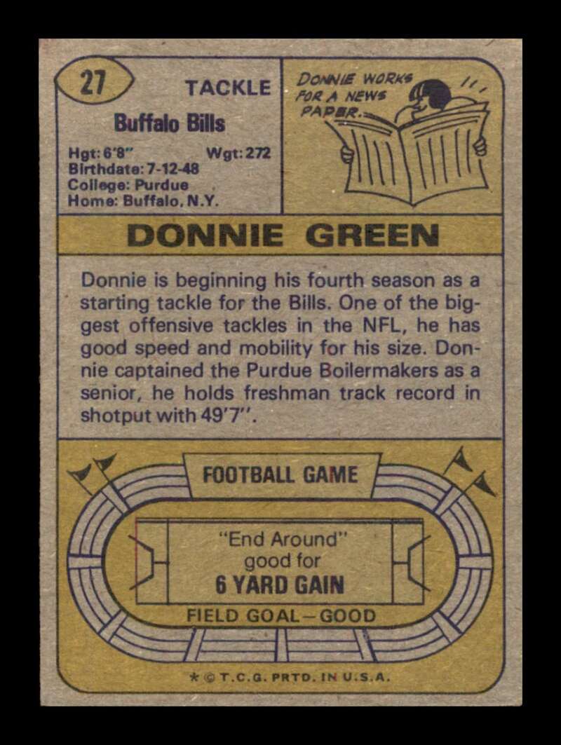 Load image into Gallery viewer, 1974 Topps Donnie Green #27 Buffalo Bills Image 2
