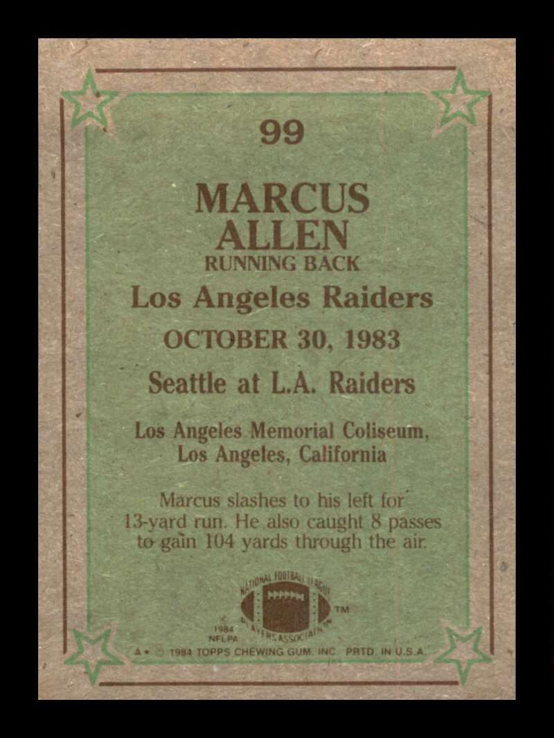 Load image into Gallery viewer, 1984 Topps Marcus Allen #99 Los Angeles Raiders Image 2
