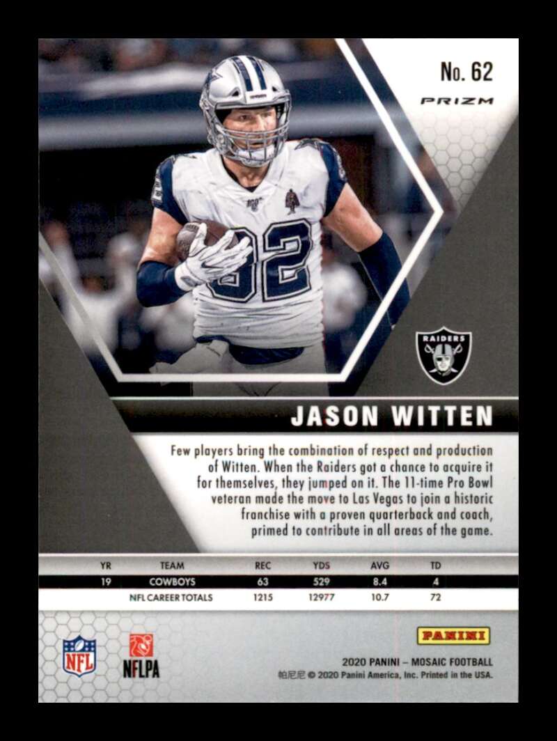 Load image into Gallery viewer, 2020 Panini Mosaic Green Mosaic Prizm Jason Witten #62 Las Vegas Raiders Image 2
