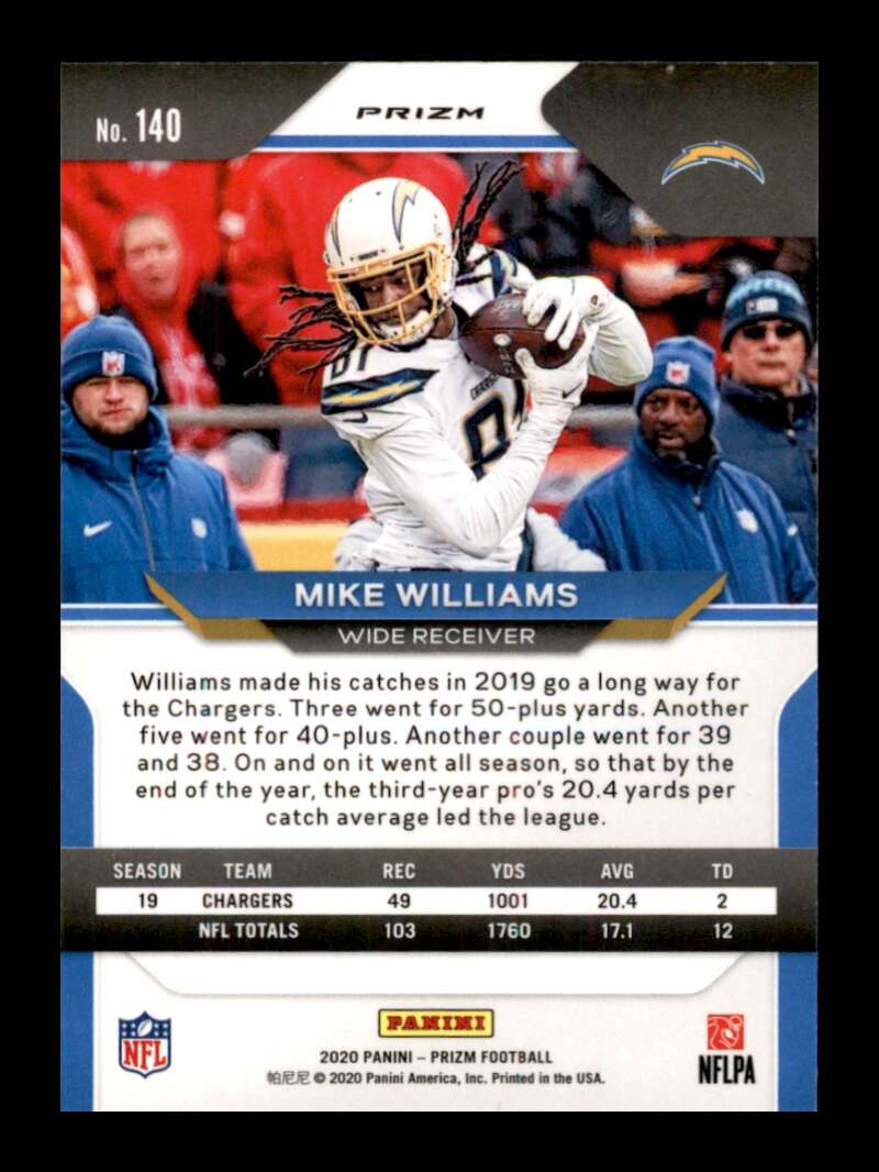 Load image into Gallery viewer, 2020 Panini Prizm Red Cracked Ice Prizm Mike Williams #140 Los Angeles Chargers Image 2
