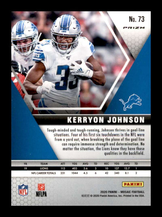 2020 Panini Mosaic Reactive Blue Prizm Kerryon Johnson 