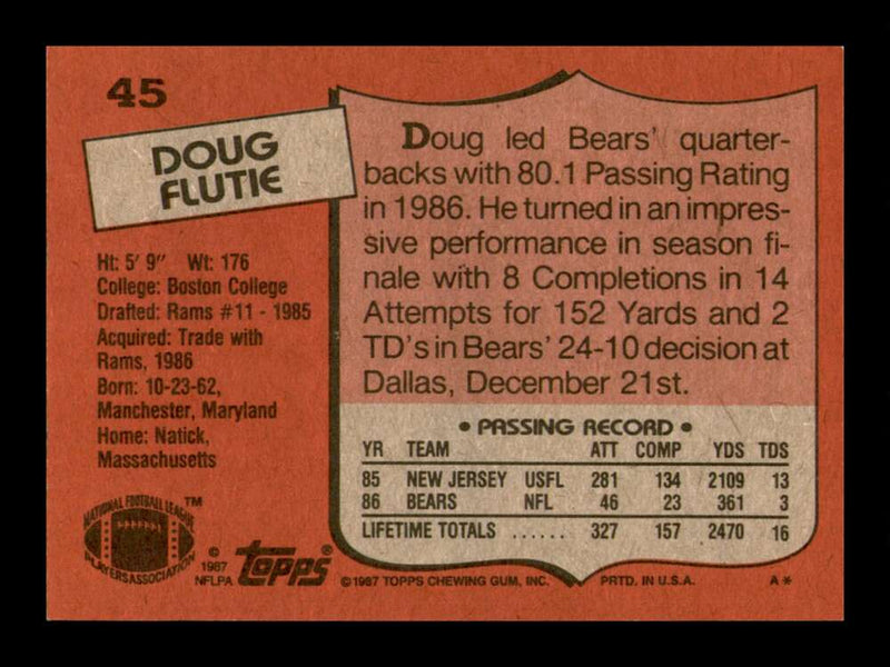 Load image into Gallery viewer, 1987 Topps Doug Flutie #45 Rookie RC Chicago Bears Image 2
