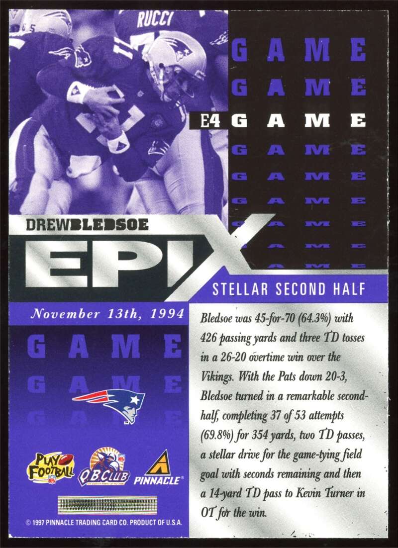 Load image into Gallery viewer, 1997 Pinnacle Epix Game Purple Drew Bledsoe #E4 New England Patriots Image 2
