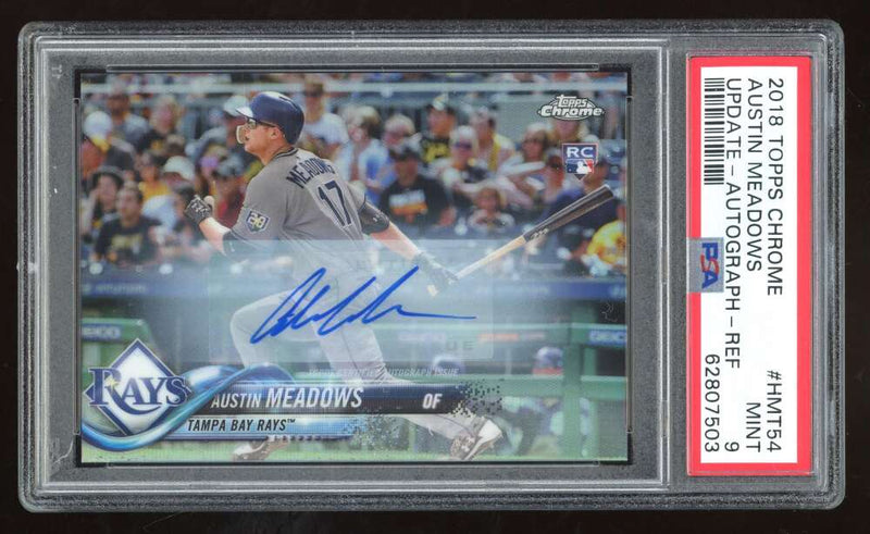 Load image into Gallery viewer, 2018 Topps Chrome Update Refractor Auto Austin Meadows #HMT54 Rookie RC PSA 9 Image 1
