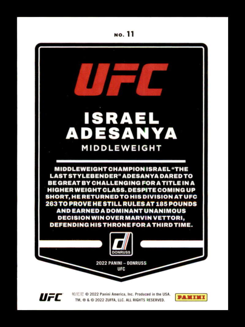 Load image into Gallery viewer, 2022 Donruss Israel Adesanya #11 Middleweight Image 2
