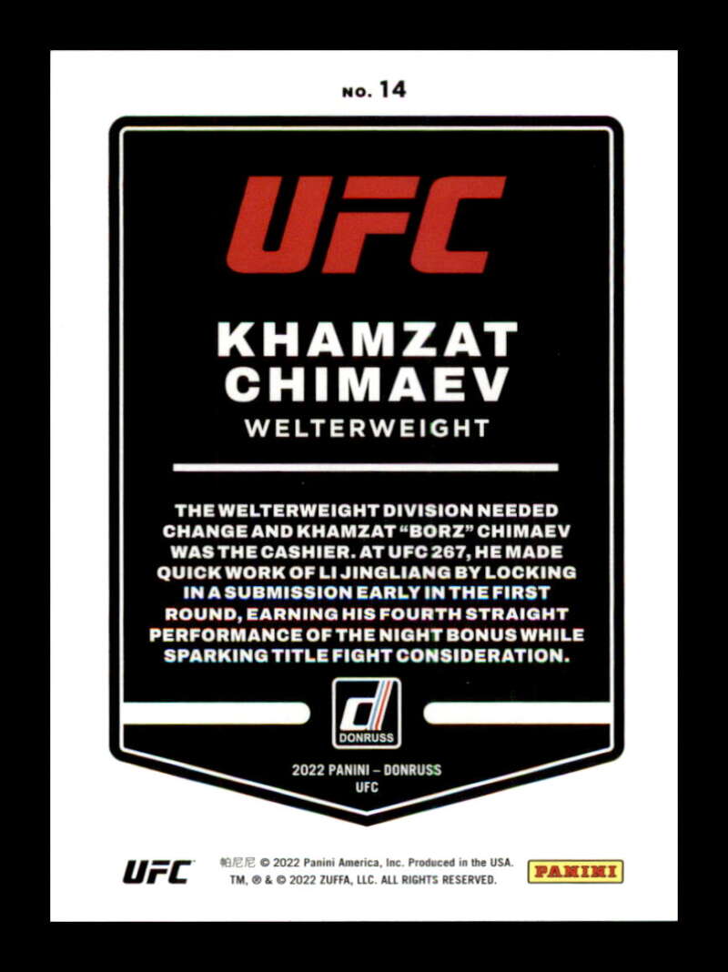 Load image into Gallery viewer, 2022 Donruss Khamzat Chimaev #14 Middleweight Image 2
