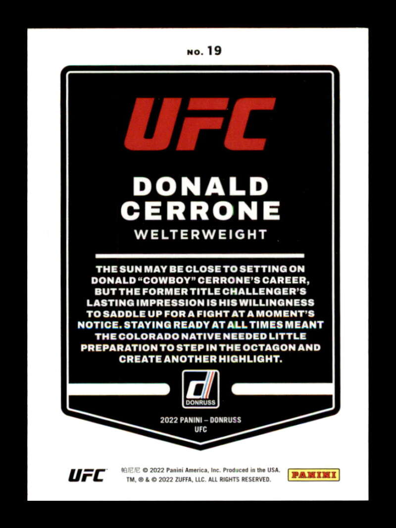 Load image into Gallery viewer, 2022 Donruss Donald Cerrone #19 Welterweight Image 2
