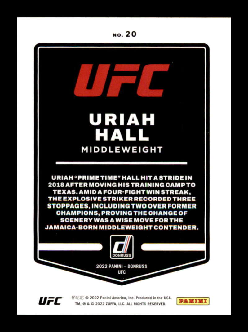 Load image into Gallery viewer, 2022 Donruss Uriah Hall #20 Middleweight Image 2

