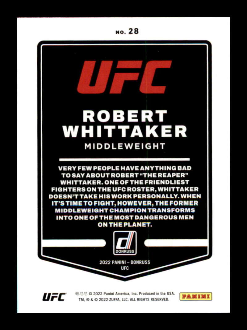 Load image into Gallery viewer, 2022 Donruss Robert Whittaker #28 Middleweight Image 2
