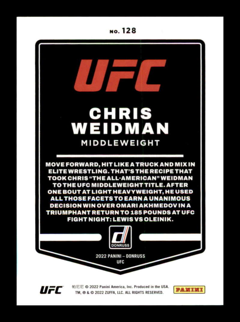 Load image into Gallery viewer, 2022 Donruss Chris Weidman #128 Middleweight Image 2
