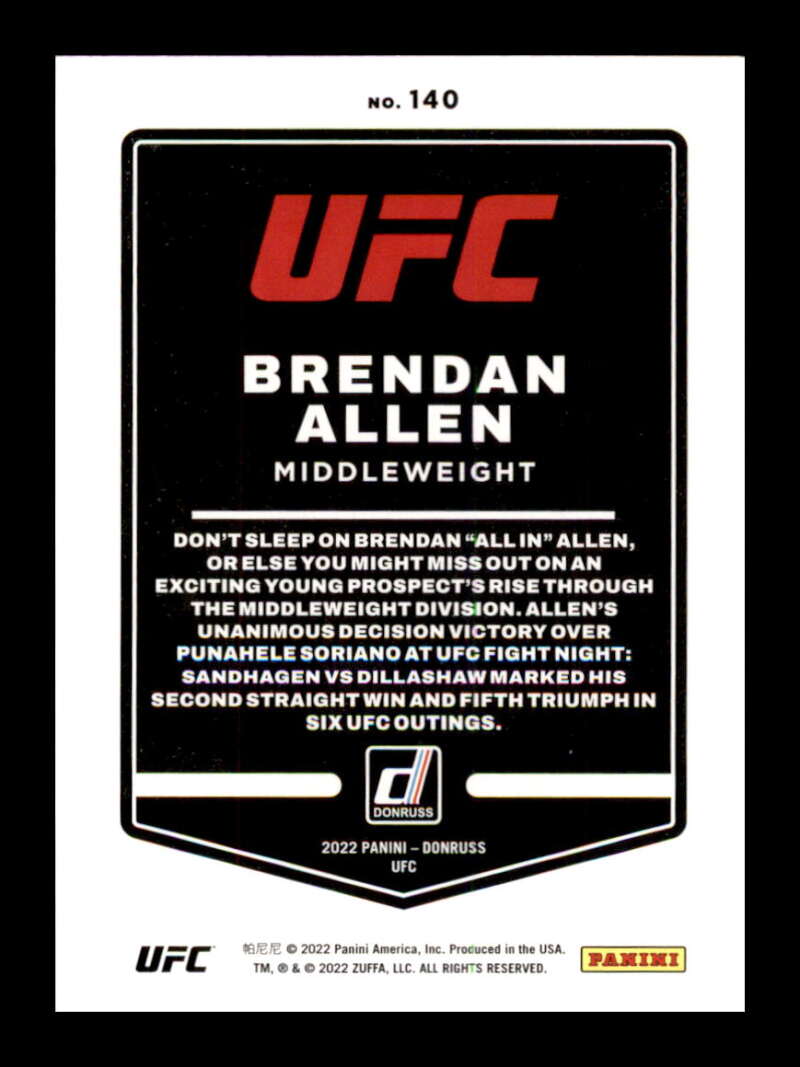 Load image into Gallery viewer, 2022 Donruss Brendan Allen #140 Middleweight Image 2
