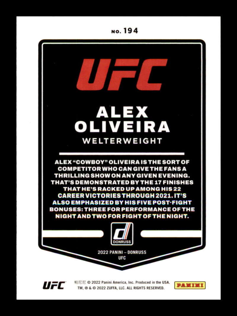 Load image into Gallery viewer, 2022 Donruss Alex Oliveira #194 Welterweight Image 2
