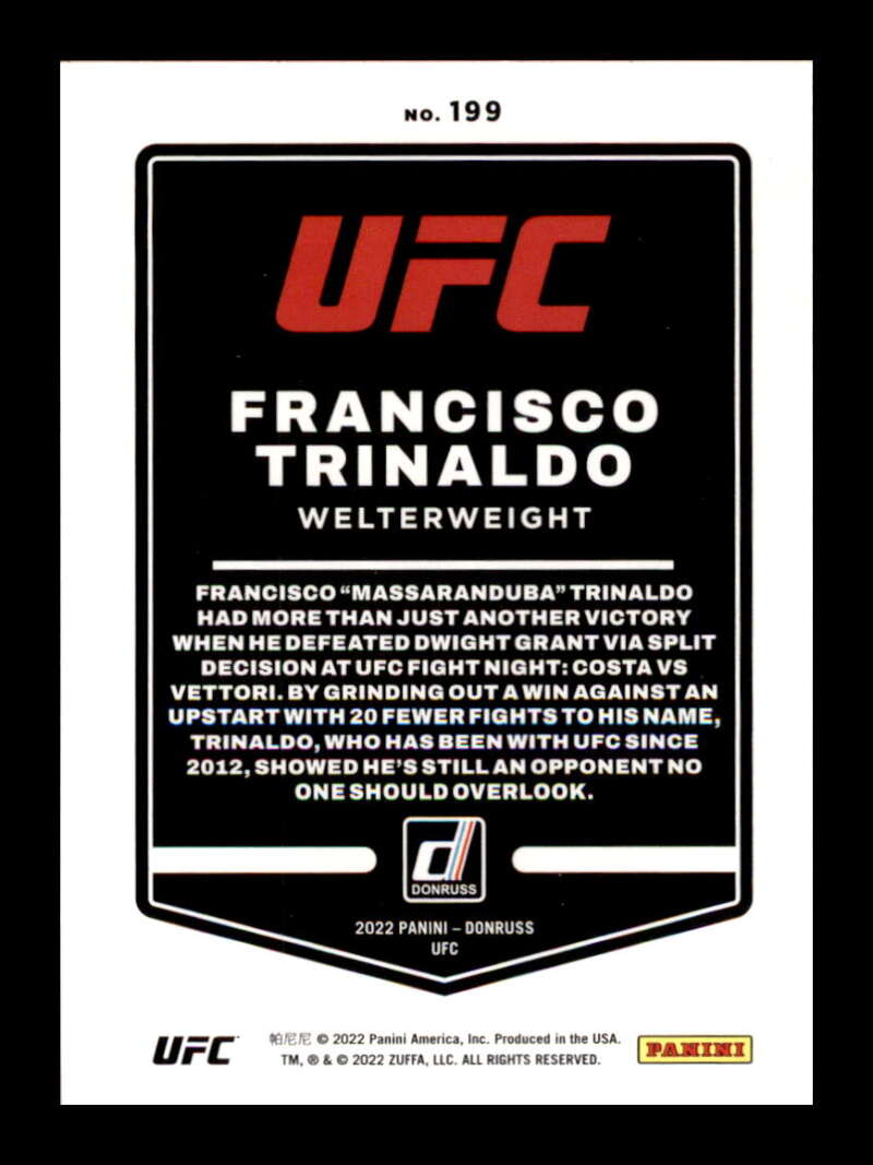 Load image into Gallery viewer, 2022 Donruss Francisco Trinaldo #199 Welterweight Image 2

