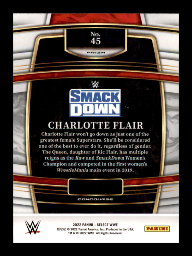 Load image into Gallery viewer, 2022 Select WWE Red Blue Prizm Charlotte Flair #45 SmackDown Image 2
