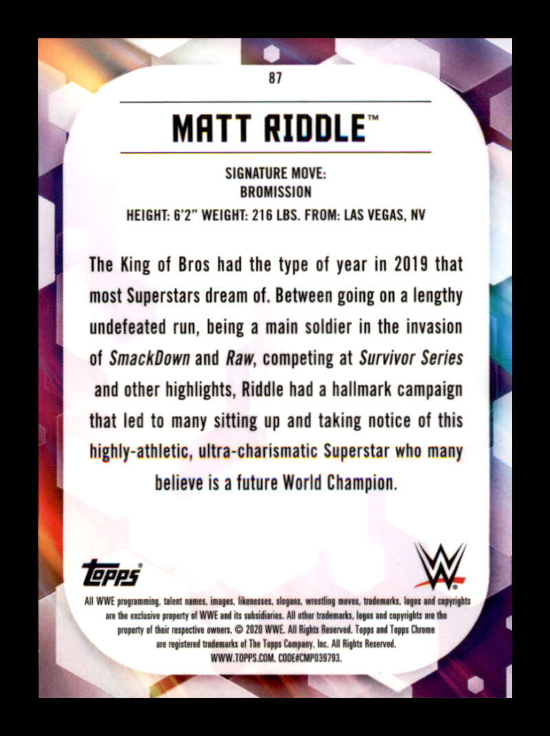 Load image into Gallery viewer, 2020 Topps Chrome WWE Green Refractor Matt Riddle #87 Short Print SP /99 Image 2
