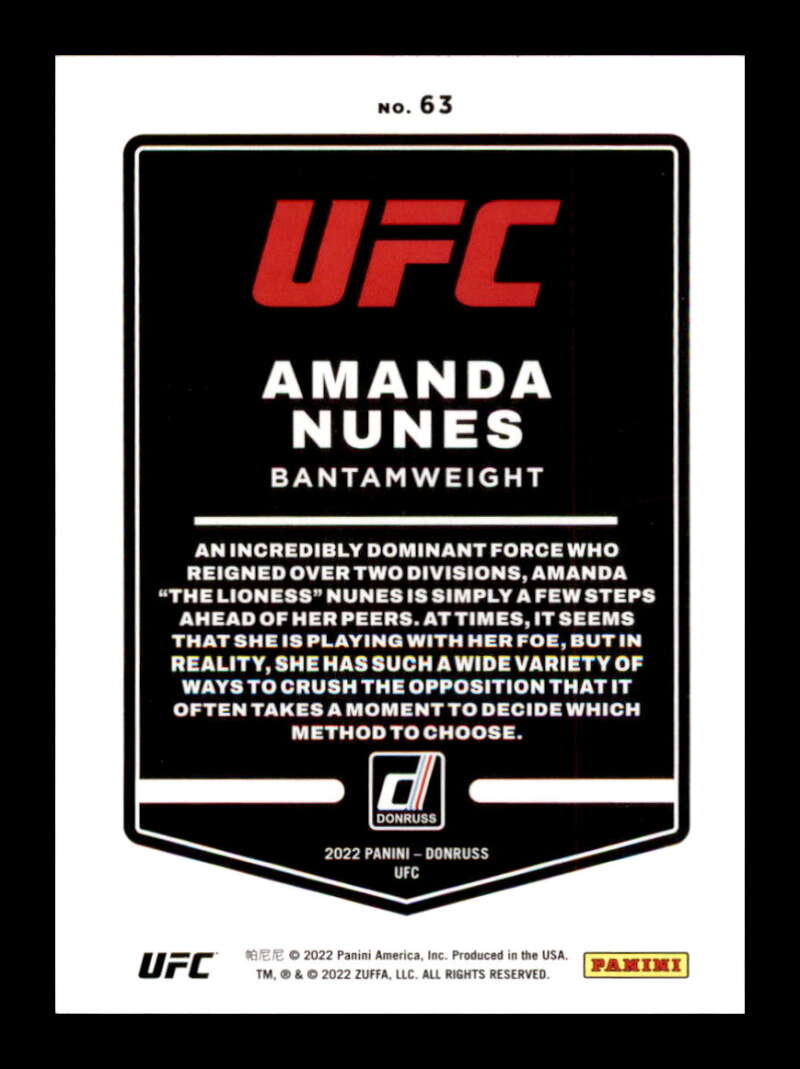 Load image into Gallery viewer, 2022 Donruss UFC Purple Flood Amanda Nunes #63 Bantamweight Image 2
