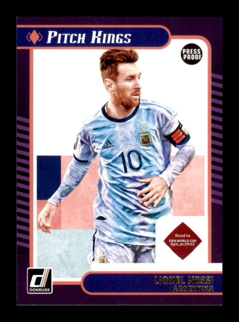 Load image into Gallery viewer, 2021-22 Donruss Road to Qatar Pitch Kings Press Proof Lionel Messi #10 Argentina Image 1
